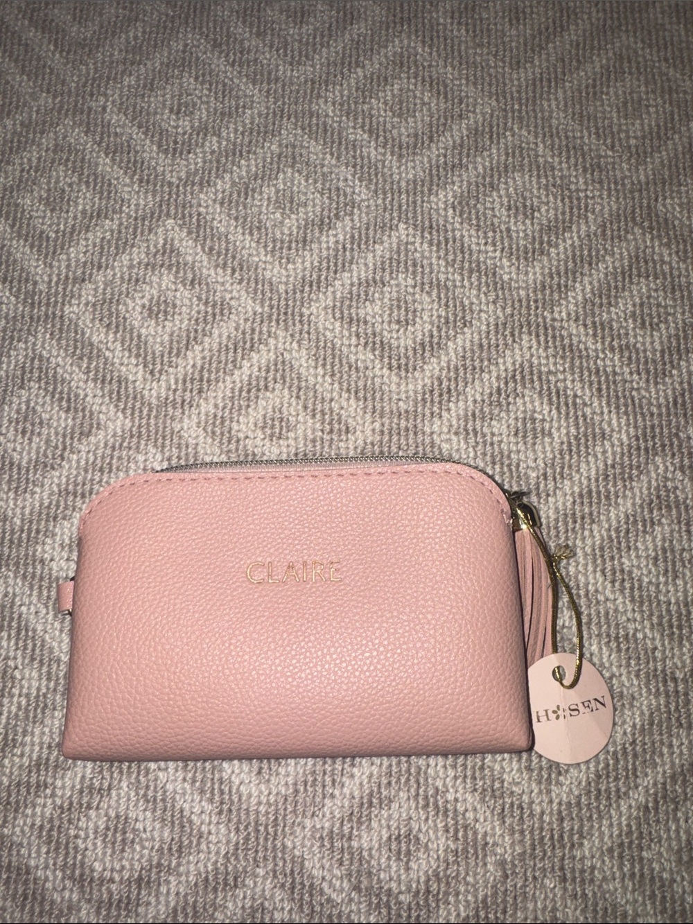 Pink Leather Zip Pouch